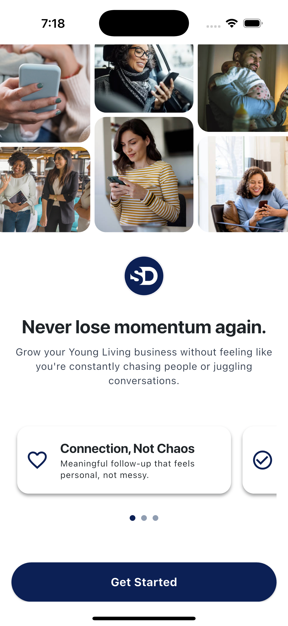 Simple Downline intro screen with a Get Started button