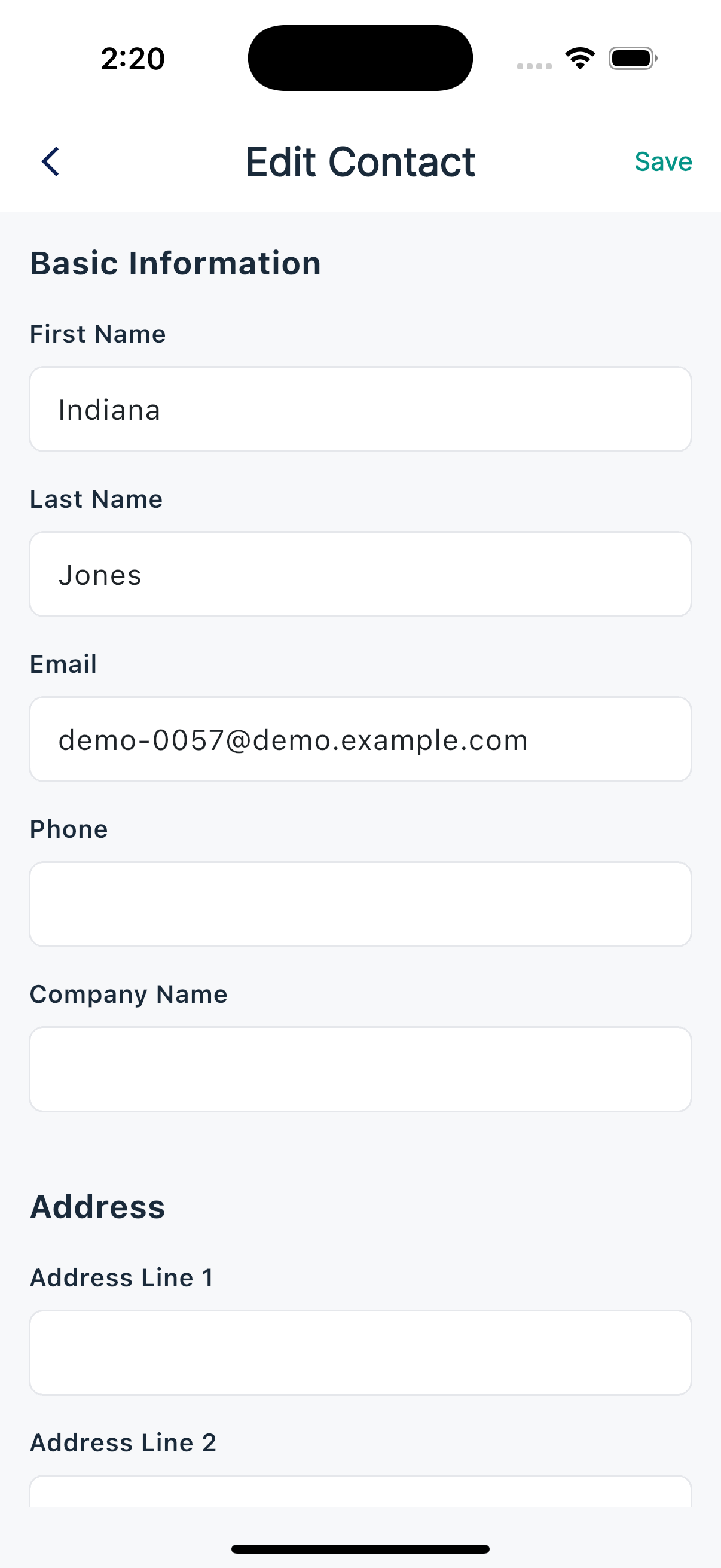 Editing an existing contact