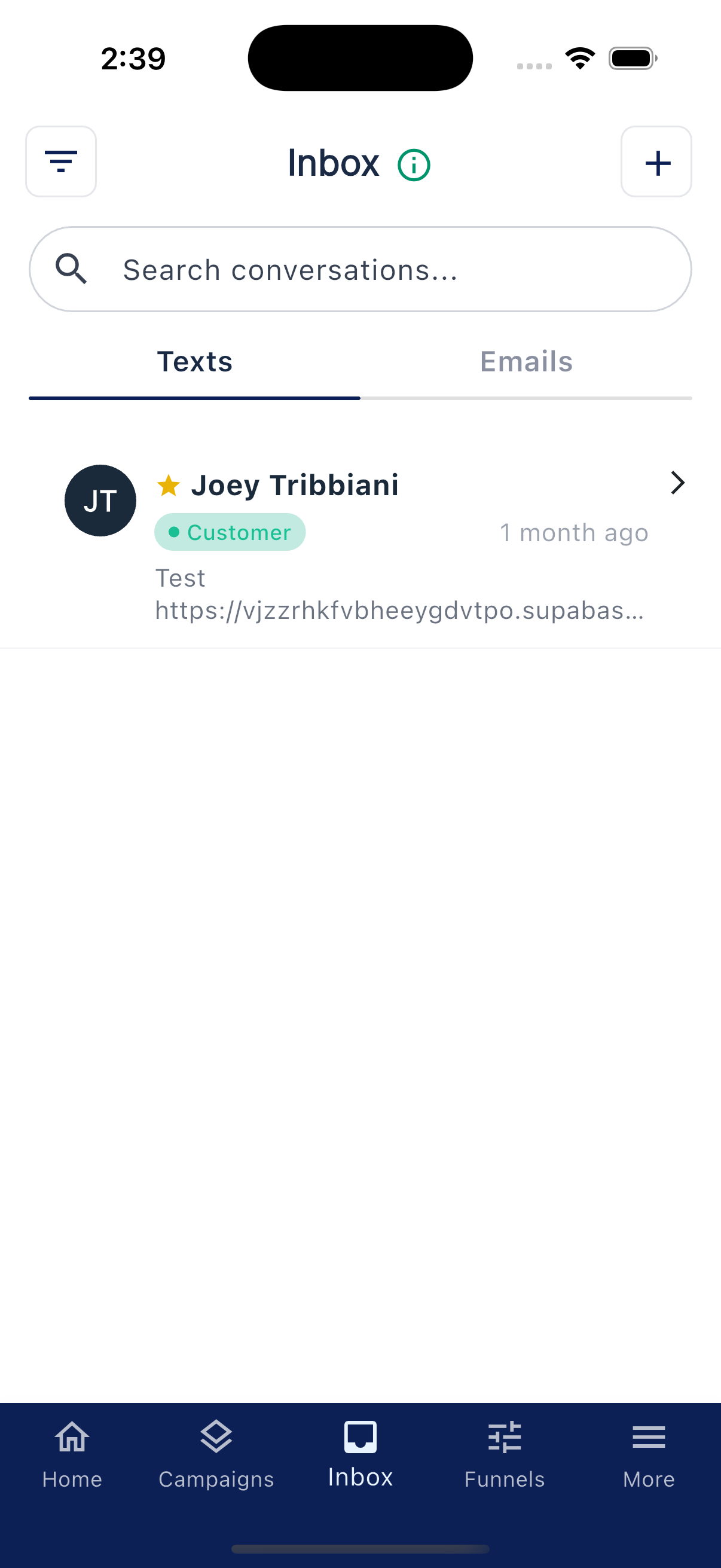 Inbox list showing recent conversations