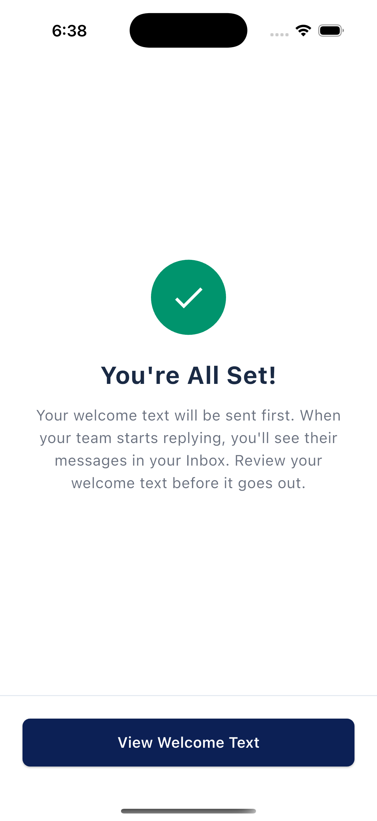 You're All Set screen with a View Welcome Text button