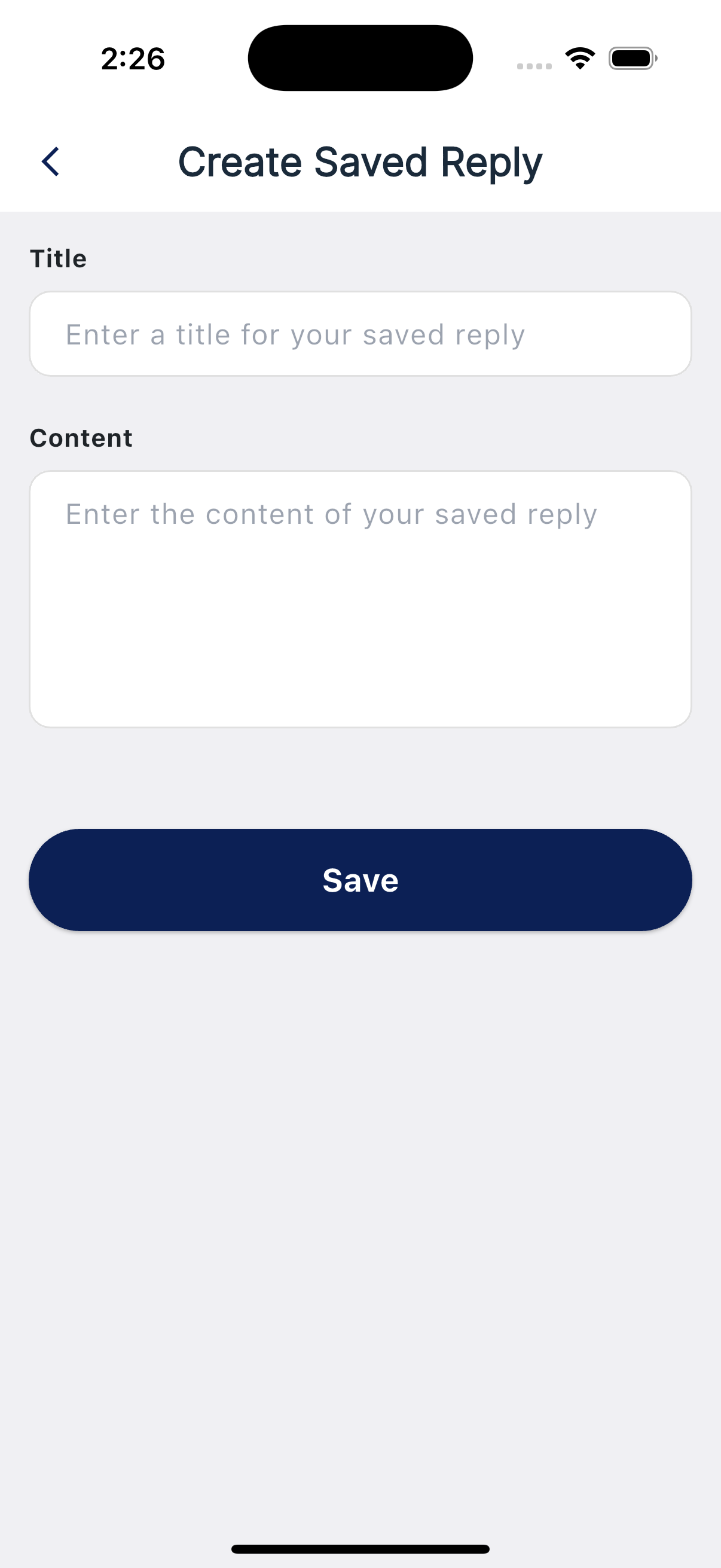 New saved reply form with title and message fields
